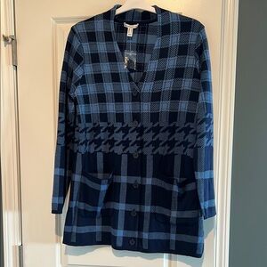 Isaac Mizrahi Blue Plaid V-Neck Sweater